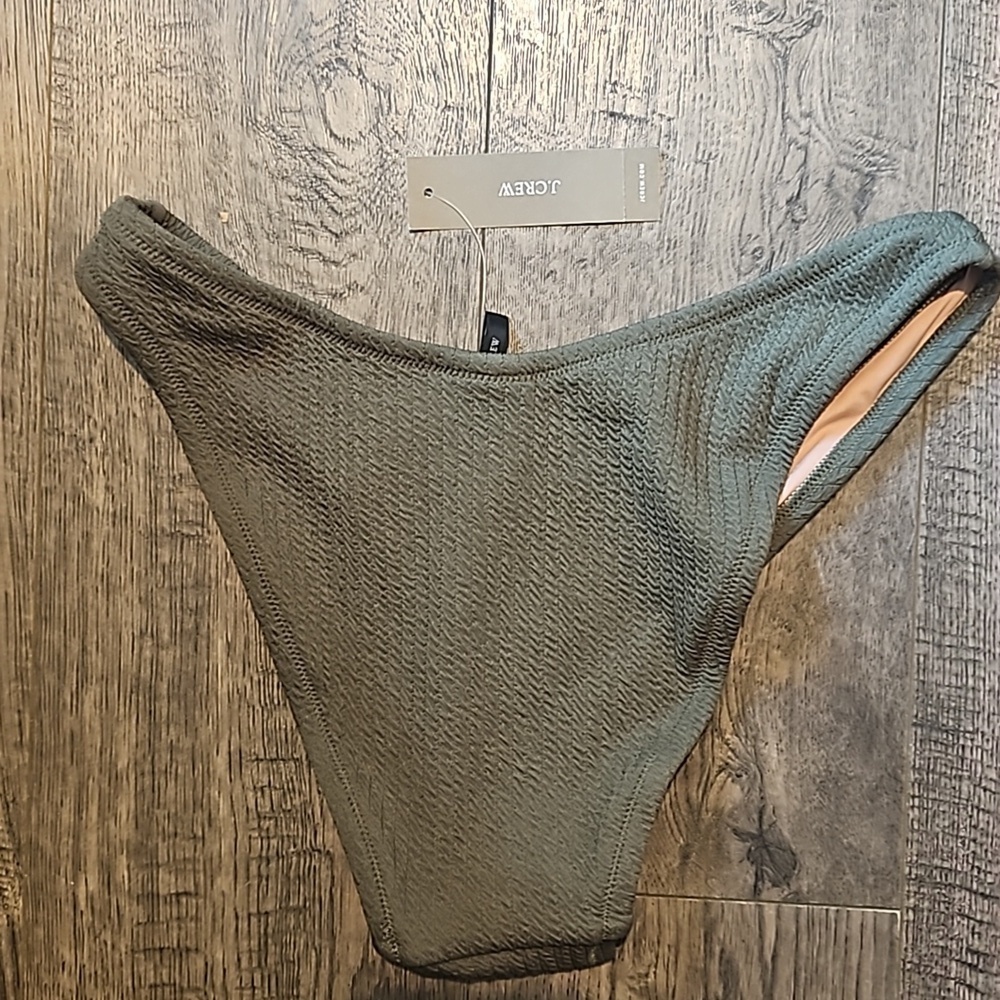 J. Crew Texured Curved Waist Cheeky Bikini Bottom Green Size XS BNWT - Picture 3 of 5
